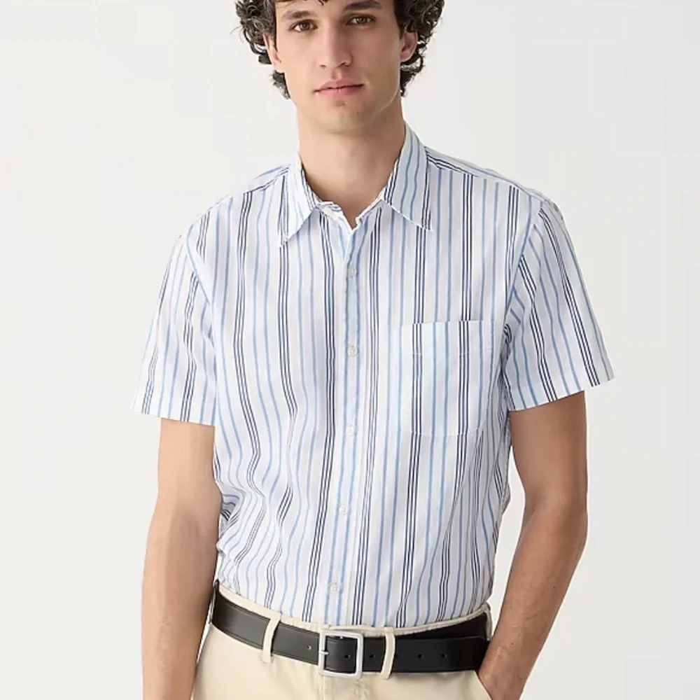J crew classic blue Short-sleeve Secret Wash cotton poplin shirt point collar